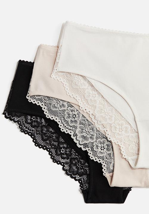 H&M - 3-pack cotton and lace hipster briefs -  white & light beige