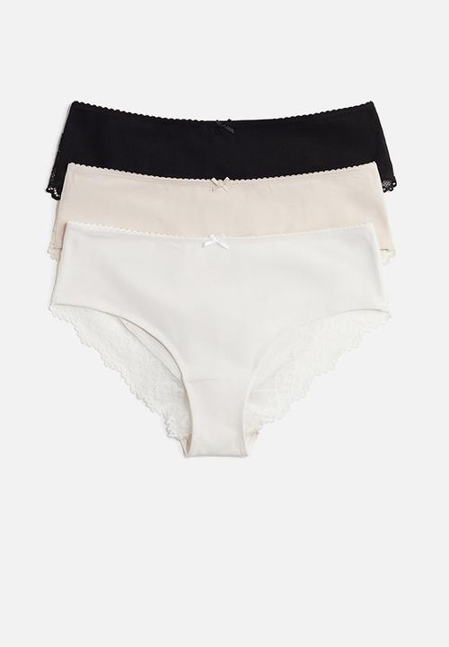 H&M - 3-pack cotton and lace hipster briefs -  white & light beige