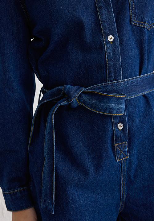 Trendyol - Belted mini denim overalls  - blue
