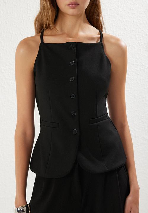 Trendyol - Strap buttoned blazer vest  - black