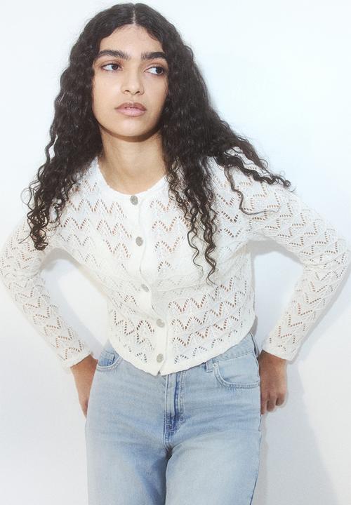 H&M - Pointelle-knit cardigan - cream 