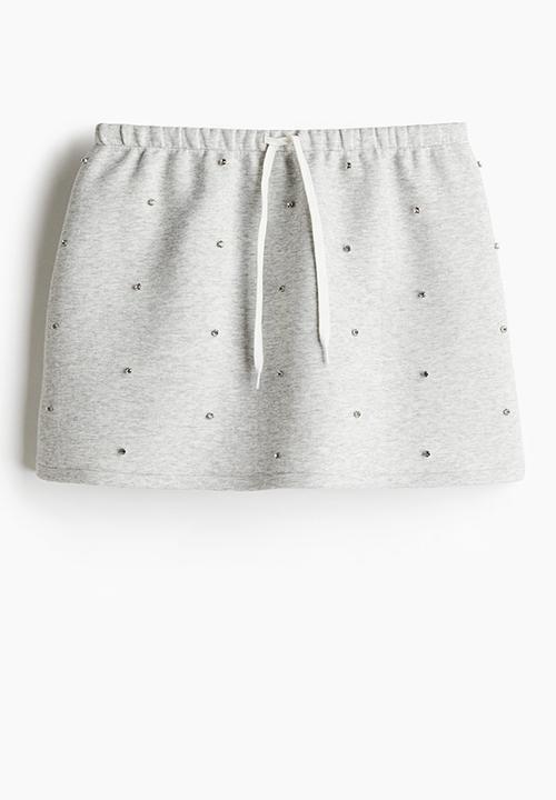 H&M - Embellished scuba skirt - light grey marl