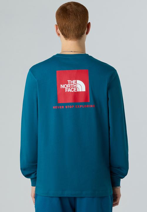 The North Face - Long Sleeve Box Nse Tee - Mineral Ink-Tnf Red