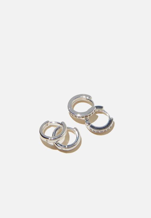 Rubi - 2 Pack small earring sterling silver plated diamante - silver