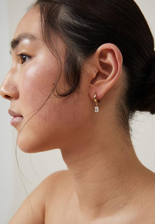 Rubi - Waterproof mid charm earring- gold plated diamante baguette