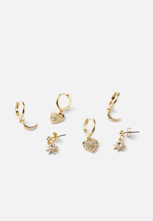 Rubi - 3 Pack mid earring up celestial multi charm - gold