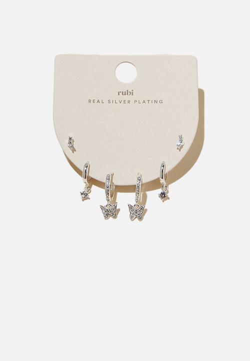 Rubi - 3 Pack small earring- sterling silver plated dia butterfly