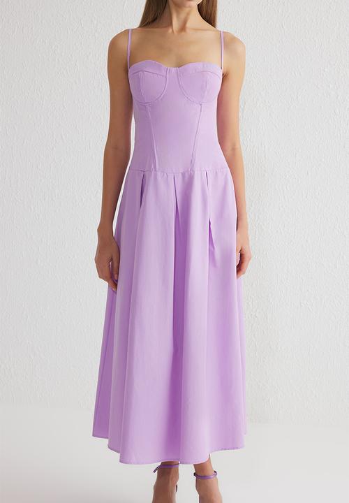 Trendyol - A-Line Corset-Look Midi Chic Evening Dress  - lilac