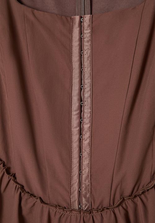 Trendyol - A-Line Poplin Woven Short Elegant Evening Prom Dress - Brown