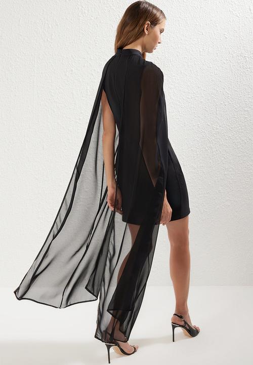 Trendyol - Cape Detailed Dress - Black