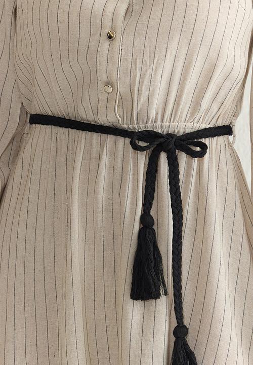 Trendyol - Stone Belted Striped Mini Woven Shirt Dress