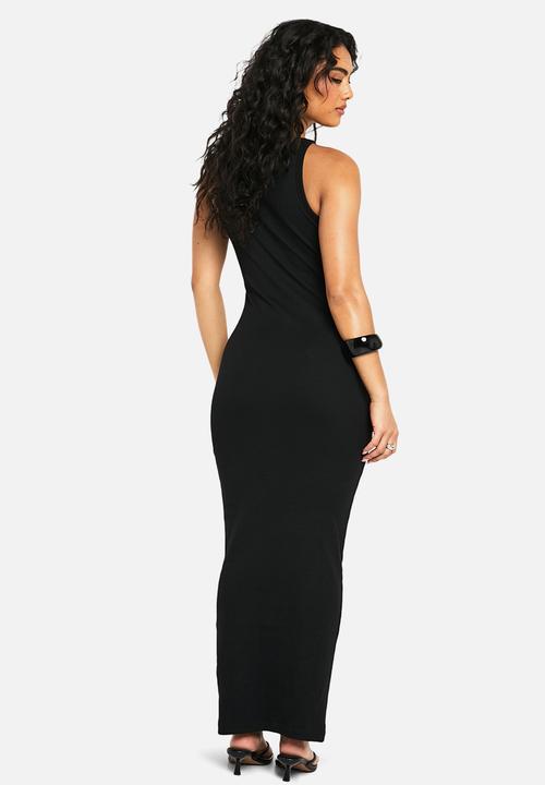 boohoo - Basic rib racer neck maxi - black