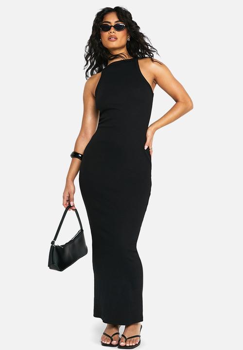 boohoo - Basic rib racer neck maxi - black