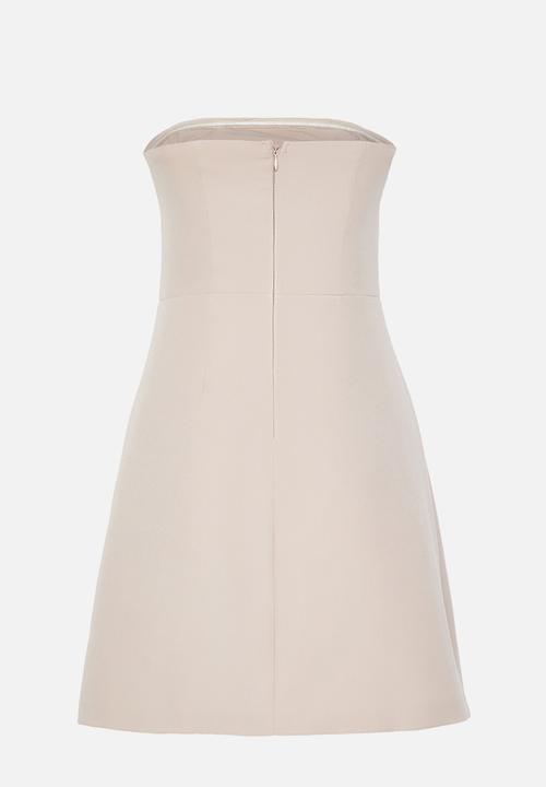 Trendyol - Shiny Stone Strapless Woven Evening Dress Graduation Dress - beige