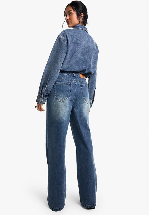 boohoo - Stud detail jean - mid blue