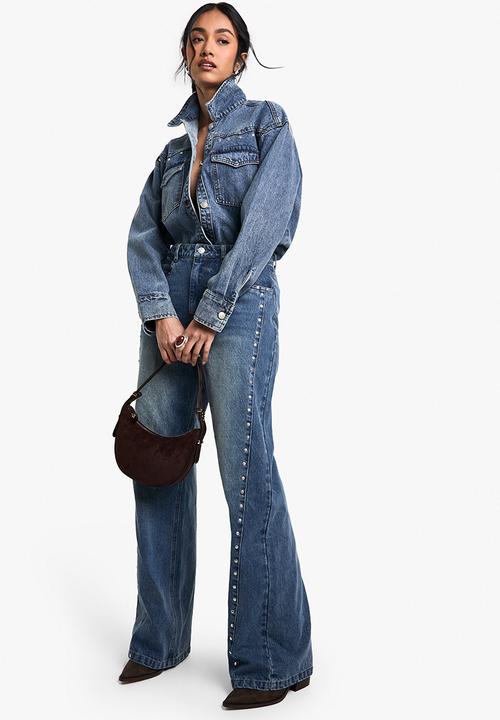boohoo - Stud detail jean - mid blue