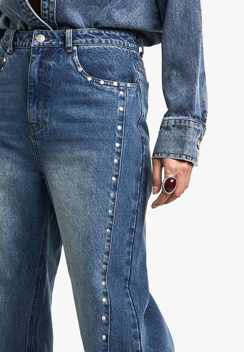 boohoo - Stud detail jean - mid blue