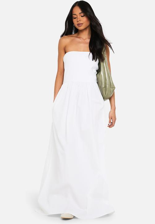 boohoo - Jersey cotton mix bandeau midaxi dress - white