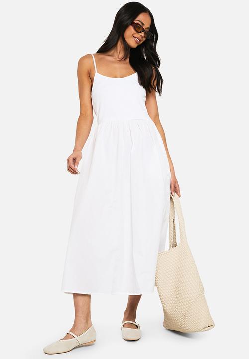 boohoo - Jersey cotton mix scoop neck midaxi dress - white