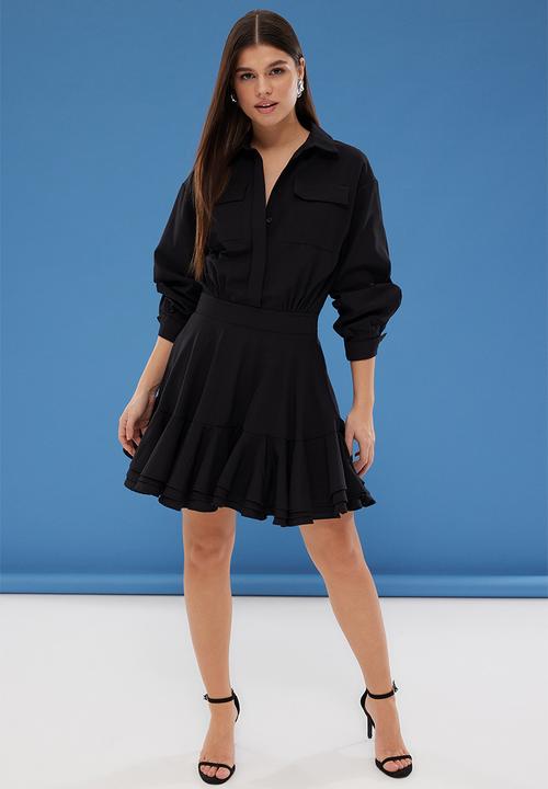 Trendyol - Black Mini Woven Dress with Flounce Detail