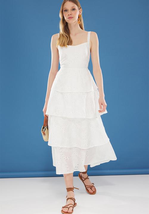 Trendyol - White Maxi Embroidered Woven Dress  Tie Detail on the Back