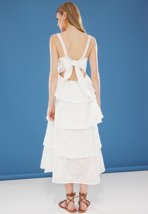 Trendyol - White Maxi Embroidered Woven Dress  Tie Detail on the Back