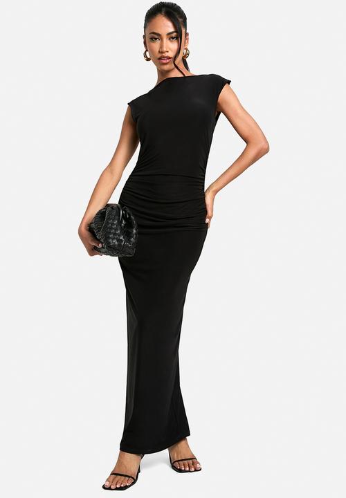 boohoo - Slinky ruched midaxi dress - black