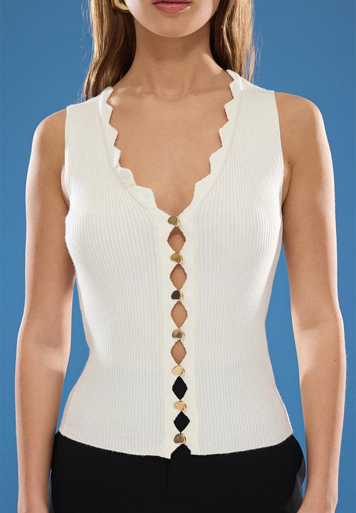 Trendyol - Gold Button Thru Detail Top - Ecru