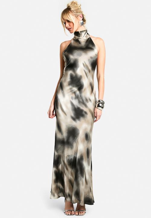 boohoo - Blur stripe halterneck maxi dress - multi