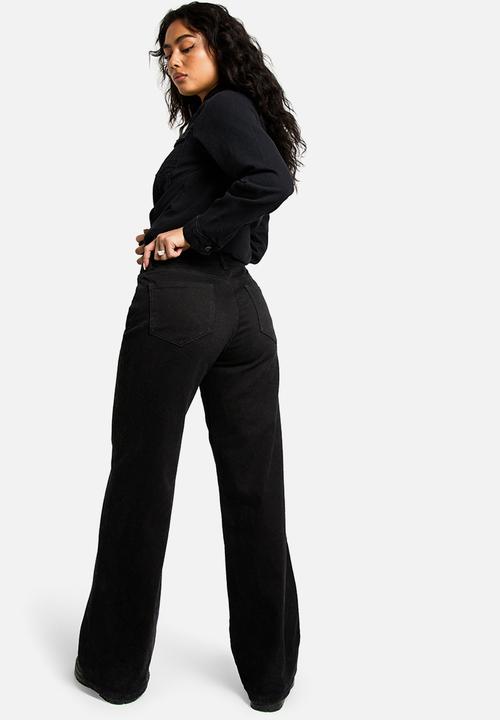 boohoo - The mid waist wide leg jean - black