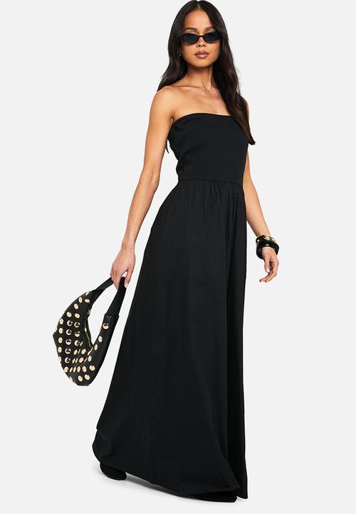 boohoo - Jersey cotton mix bandeau midaxi dress - black