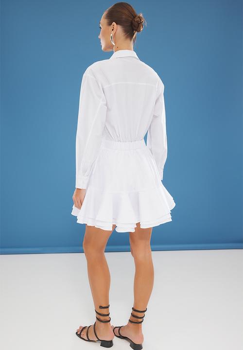 Trendyol - White Mini Woven Dress with Flounce Detail