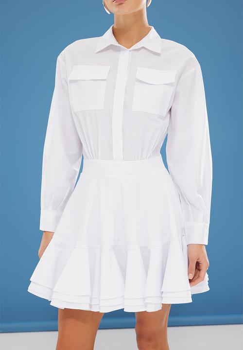 Trendyol - White Mini Woven Dress with Flounce Detail