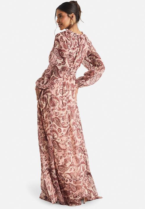 boohoo - Paisley print long sleeve maxi dress - chocolate