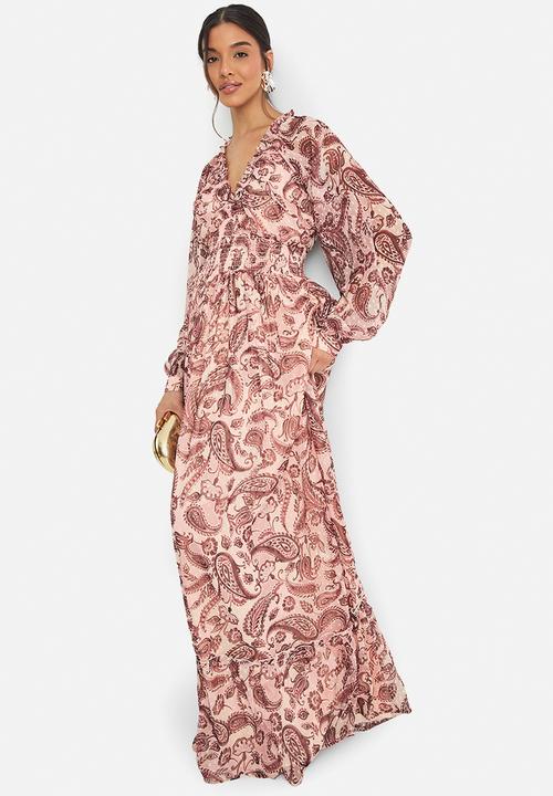 boohoo - Paisley print long sleeve maxi dress - chocolate