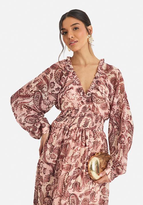 boohoo - Paisley print long sleeve maxi dress - chocolate