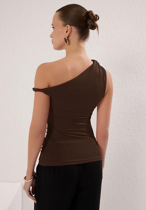 Trendyol - Asymmetric with Drape Detail - Brown