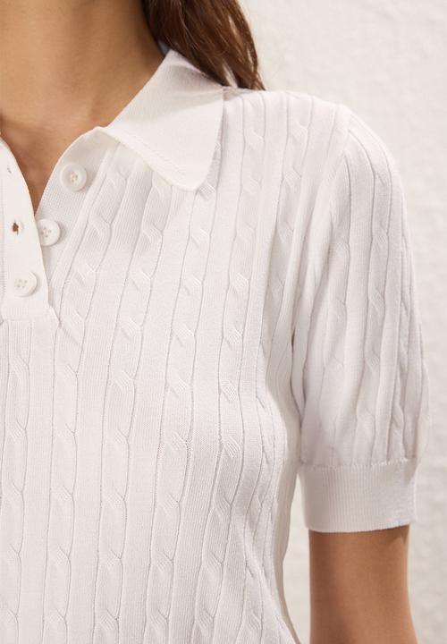 Trendyol -  Polo Collar Knitted Premium Yarn Top-Ecru