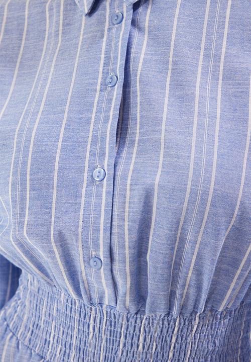 Trendyol - Striped Mini Woven Dress with Open Waist Skirt - Blue