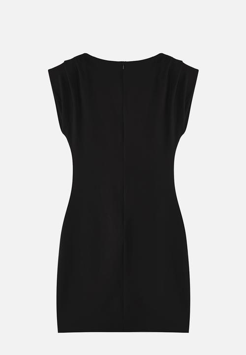 Trendyol - Draped Pleated Shoulder Detail Dress - Black