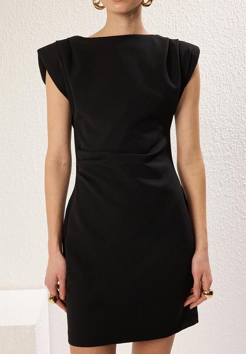 Trendyol - Draped Pleated Shoulder Detail Dress - Black