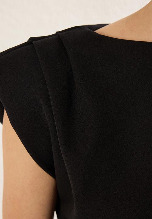 Trendyol - Draped Pleated Shoulder Detail Dress - Black