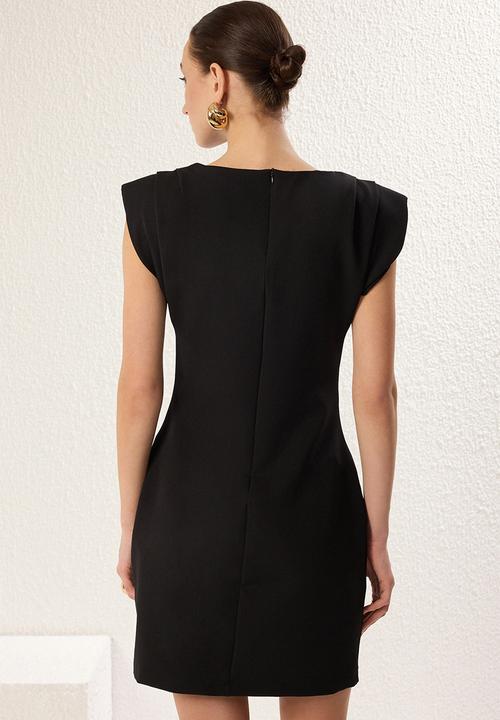 Trendyol - Draped Pleated Shoulder Detail Dress - Black