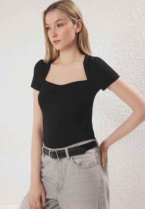 Trendyol - Block Sweetheart Neck Fitted Top - Black