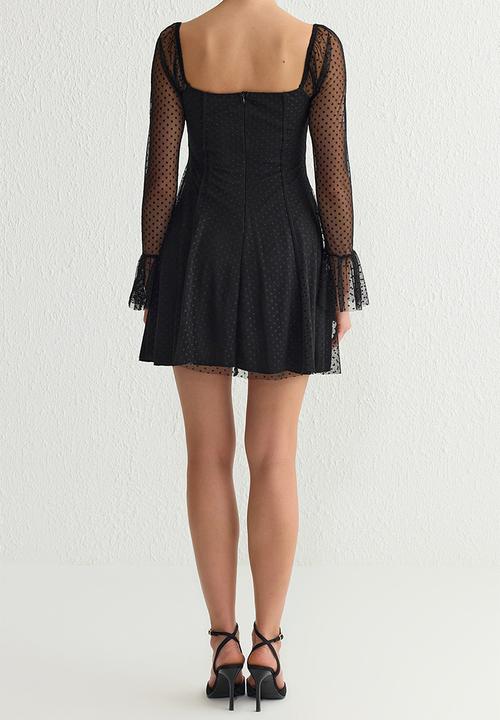 Trendyol - Lined Polka Dot Tulle Knitted  Evening Dress - Black
