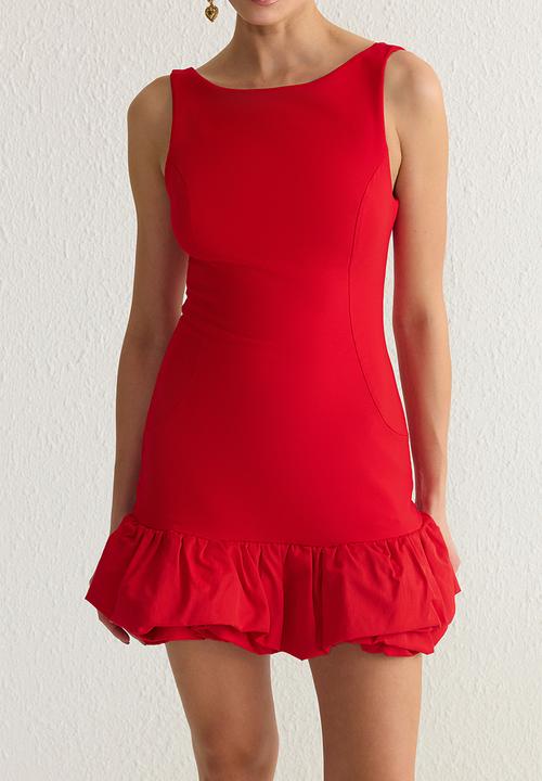 Trendyol - Balloon Lined Woven Short Dress - Red