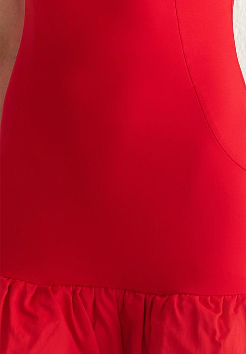 Trendyol - Balloon Lined Woven Short Dress - Red