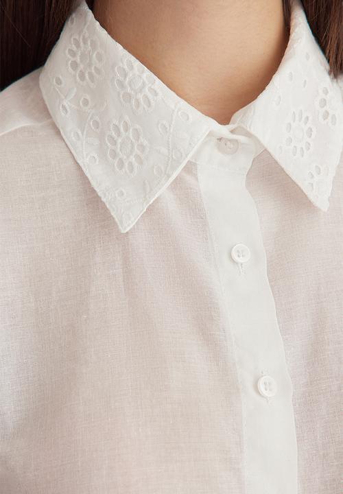 Trendyol -  Woven Shirt Embroidery Brodee Detail-White