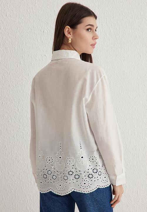 Trendyol -  Woven Shirt Embroidery Brodee Detail-White