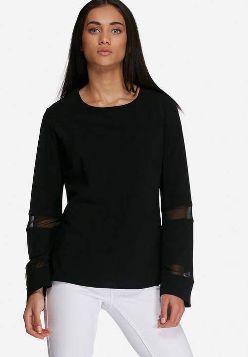 dailyfriday - Fluted sleeve sheer inset top